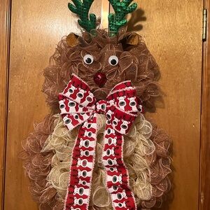 Festive Reindeer Wreath with Bow
